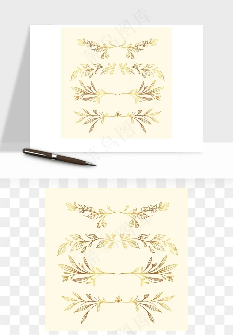 手绘金色叶子矢量png免抠