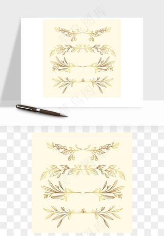 手绘金色叶子矢量png免抠
