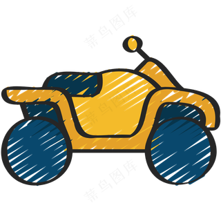 黄色摩托车 铅笔手绘图标 icon