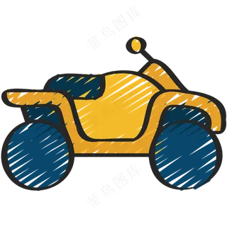 黄色摩托车 铅笔手绘图标 icon