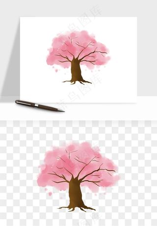 手绘浪漫花树桃花树png免抠