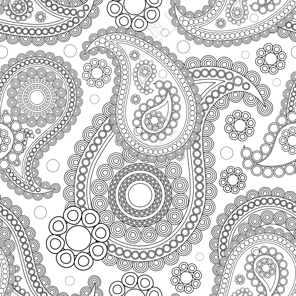 圆形元素装饰的佩斯利花纹免抠素材