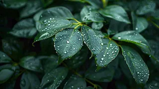 绿色植物绿叶上的露水雨水寒露摄影图