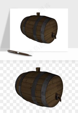 复古木桶酒桶png免抠