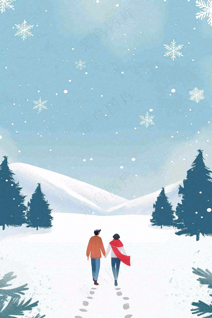冬天白雪覆盖寒冷唯美雪景大寒插画背景