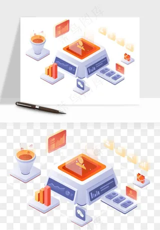 立体2.5d科技商务png免抠