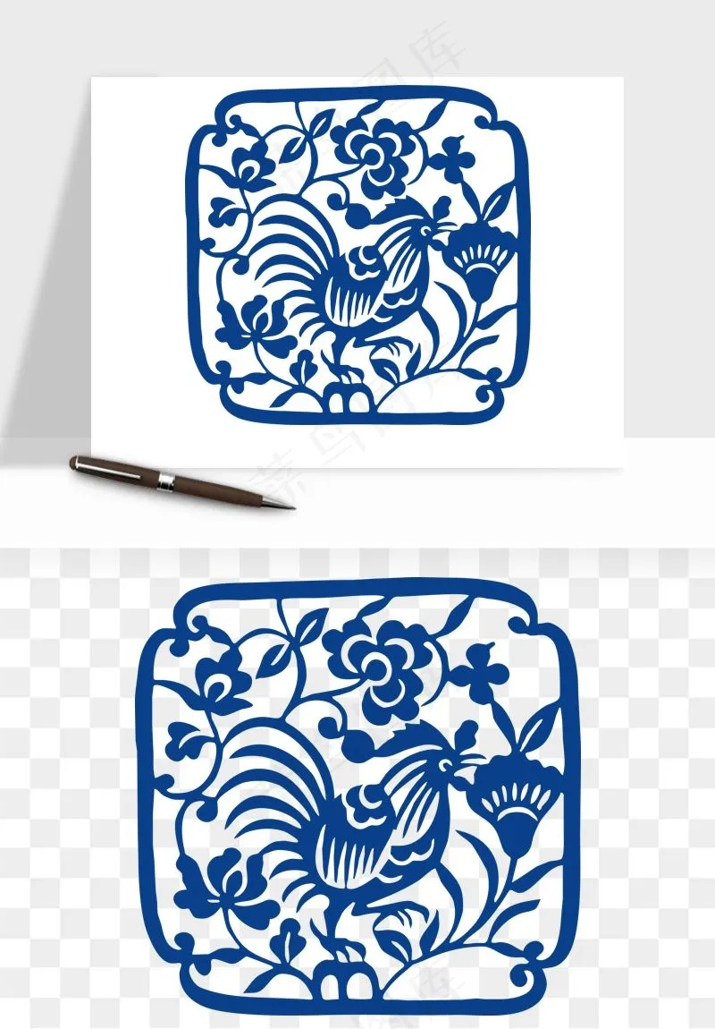 青花瓷花纹花卉图案png免抠