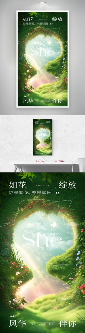 清新自然负空间三八妇女节海报