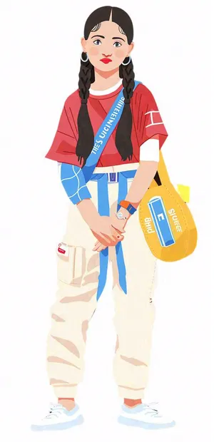 背着书包的少女学生人物卡通插画免抠