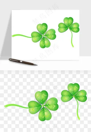手绘四叶草幸运植物png免抠
