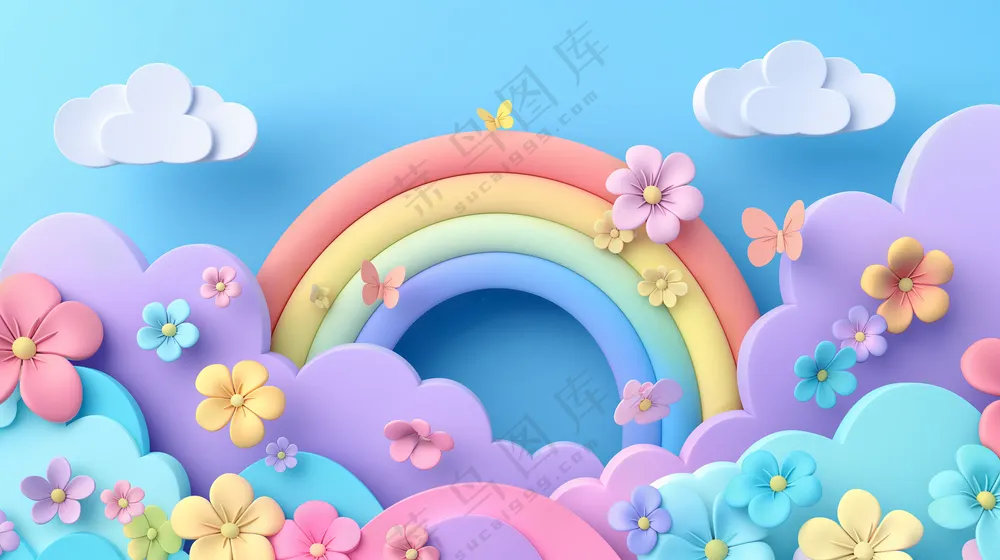 立体彩虹云朵图片