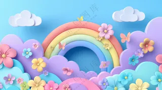 立体彩虹云朵图片
