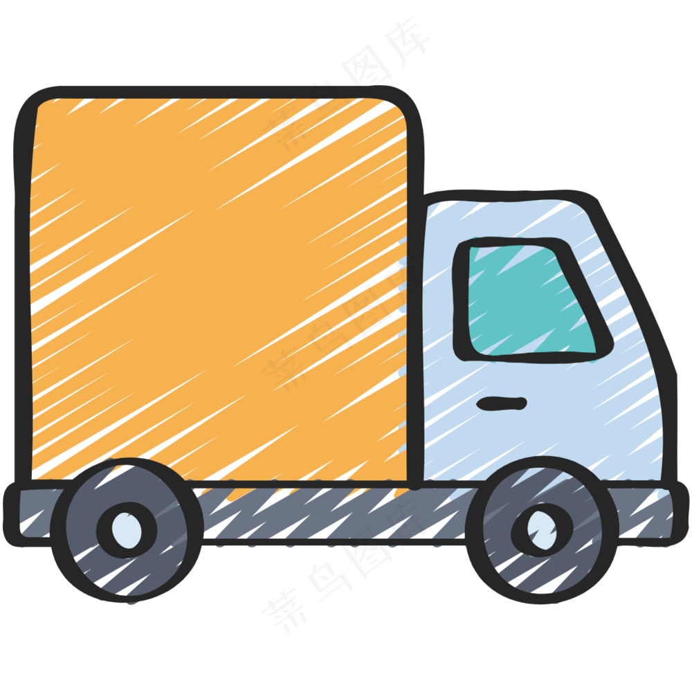 黄色送货小卡车 铅笔手绘图标icon