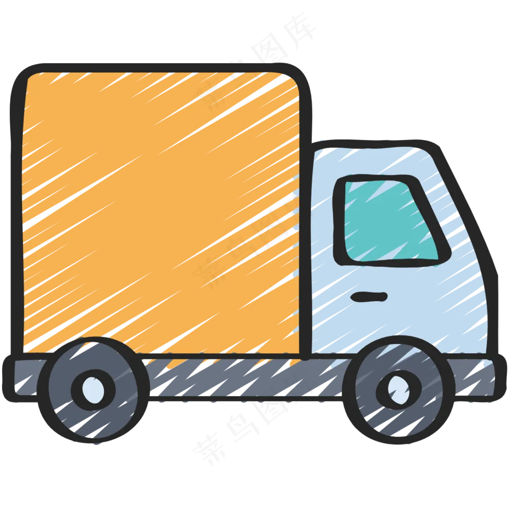 黄色送货小卡车 铅笔手绘图标icon