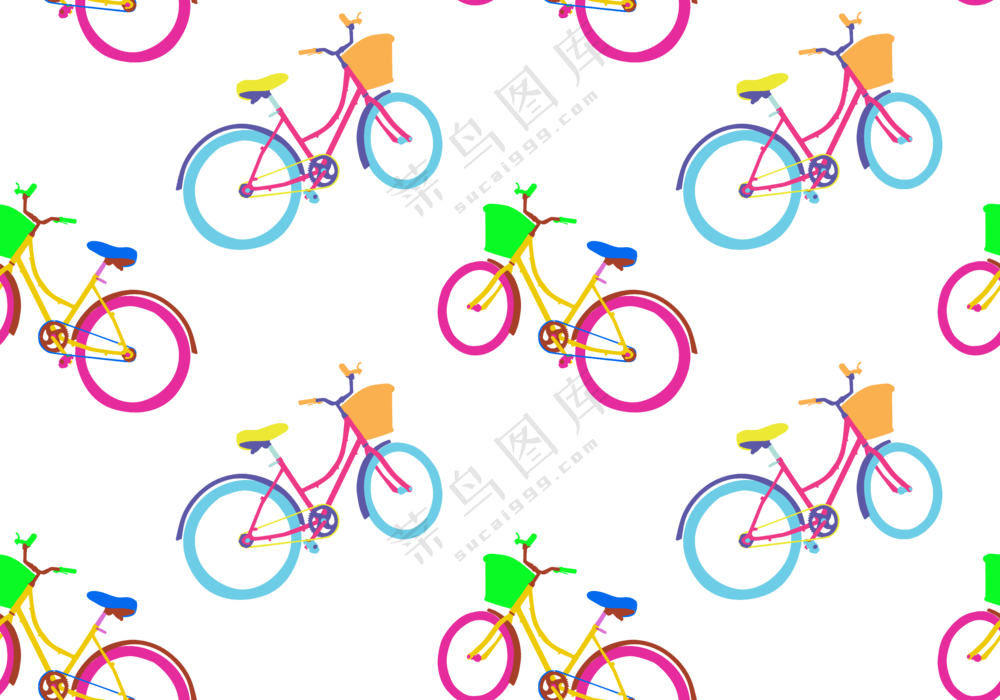多彩的自行车无缝拼接图案免抠图片