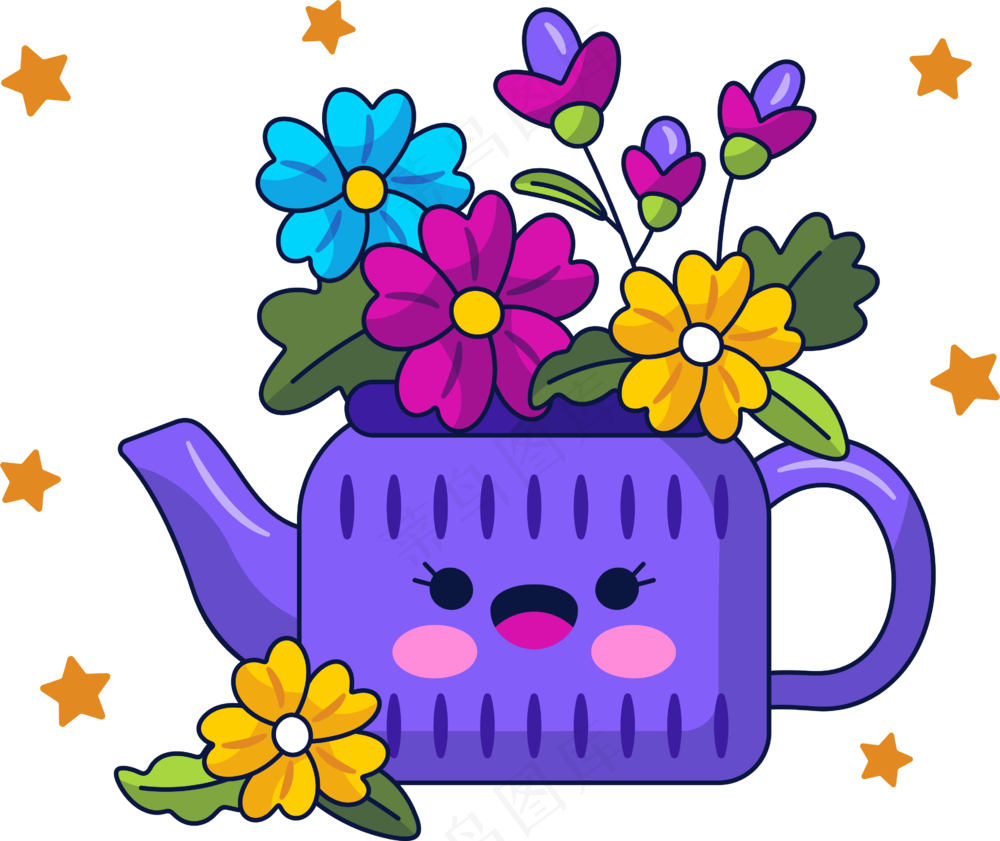 鲜花盆栽 美式多巴胺插画 免抠透明底