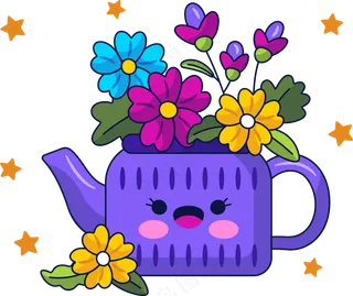 鲜花盆栽 美式多巴胺插画 免抠透明底