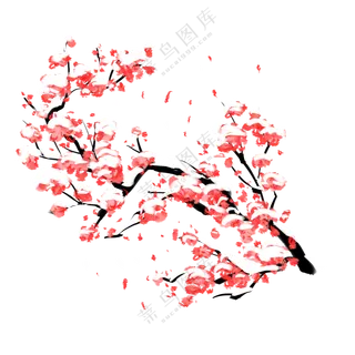 飘雪中绽放的红色花朵绘画免抠图片