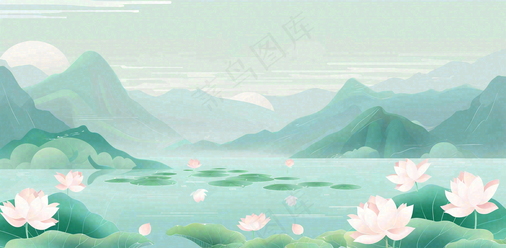 秋天插画风景处暑背景