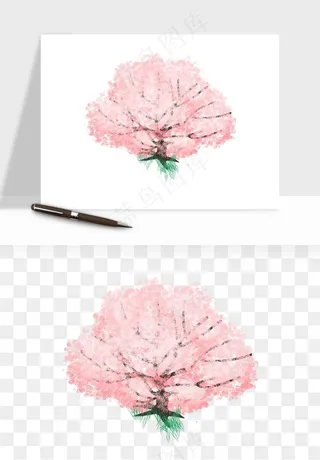 手绘浪漫花树桃花树png免抠
