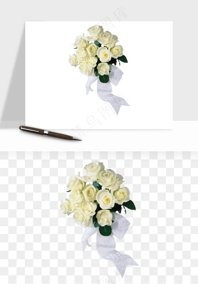 白玫瑰花枝花束png免抠