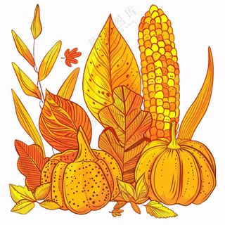 秋天黄色树叶卡通插画免抠