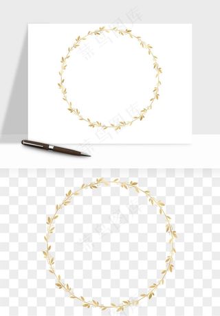 金色植物花环边框png免抠