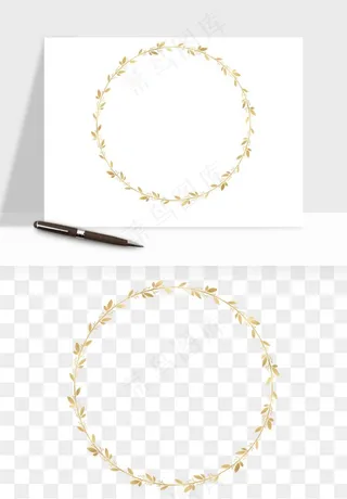 金色植物花环边框png免抠