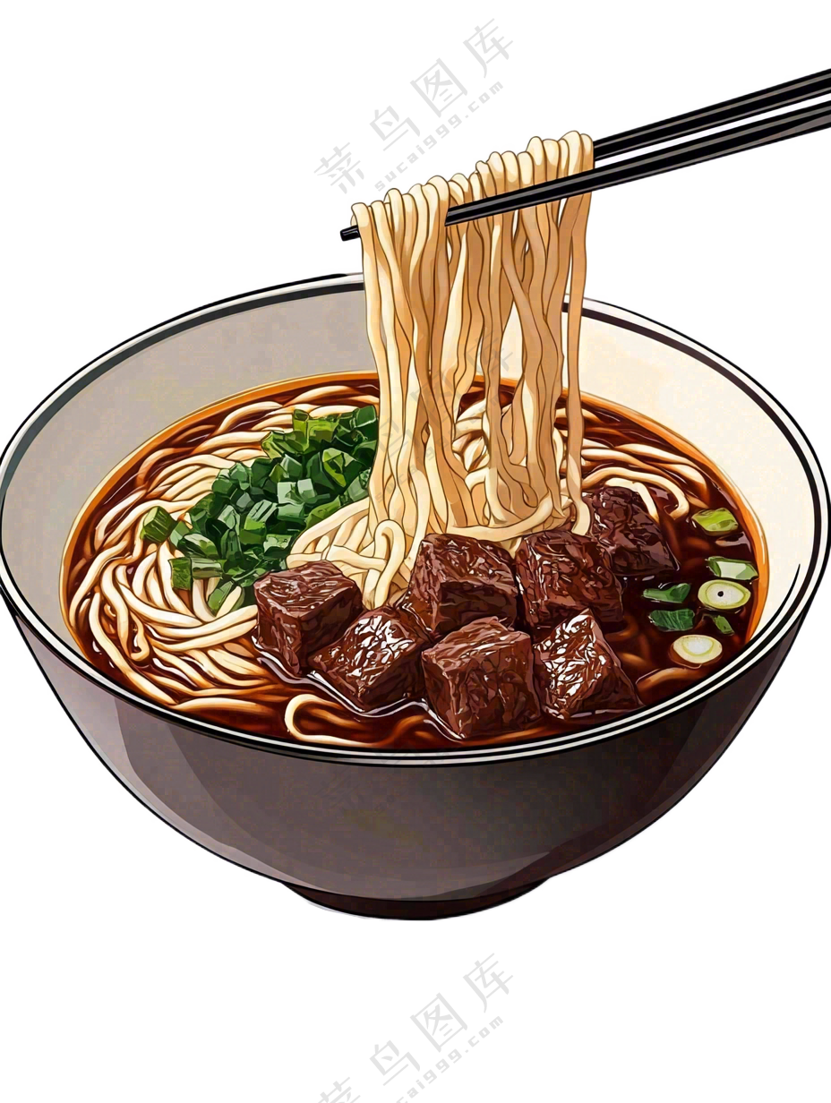 拉面红烧牛肉兰州拉面美食插画免抠