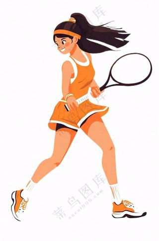 网球运动少女卡通插画免抠