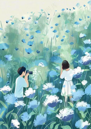 春夏草坪花丛摄影小清新唯美浪漫立春春分情人节插画背景