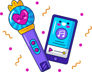 麦克风和手机 音乐 美式多巴胺色彩插画 免抠透明底