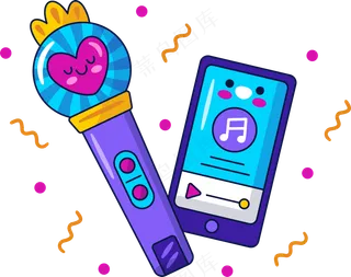 麦克风和手机 音乐 美式多巴胺色彩插画 免抠透明底