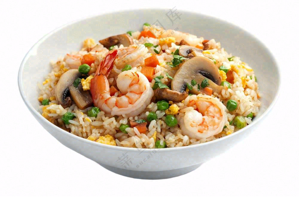 海鲜蘑菇炒饭食物摄影图免抠
