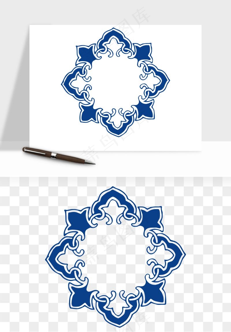 青花瓷花纹花卉图案png免抠