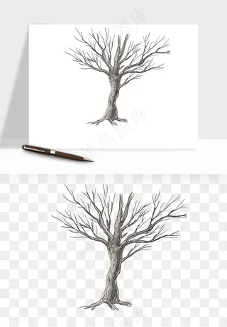 雪树枯树冬天树木png免抠