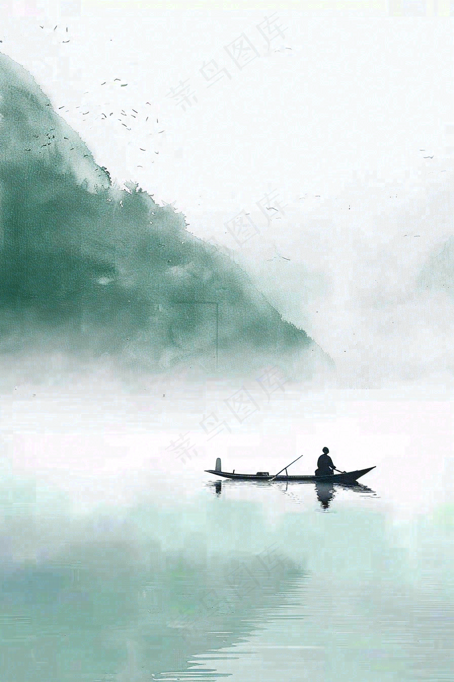 天青色烟雨绿水青山夏天避暑处暑大暑背景
