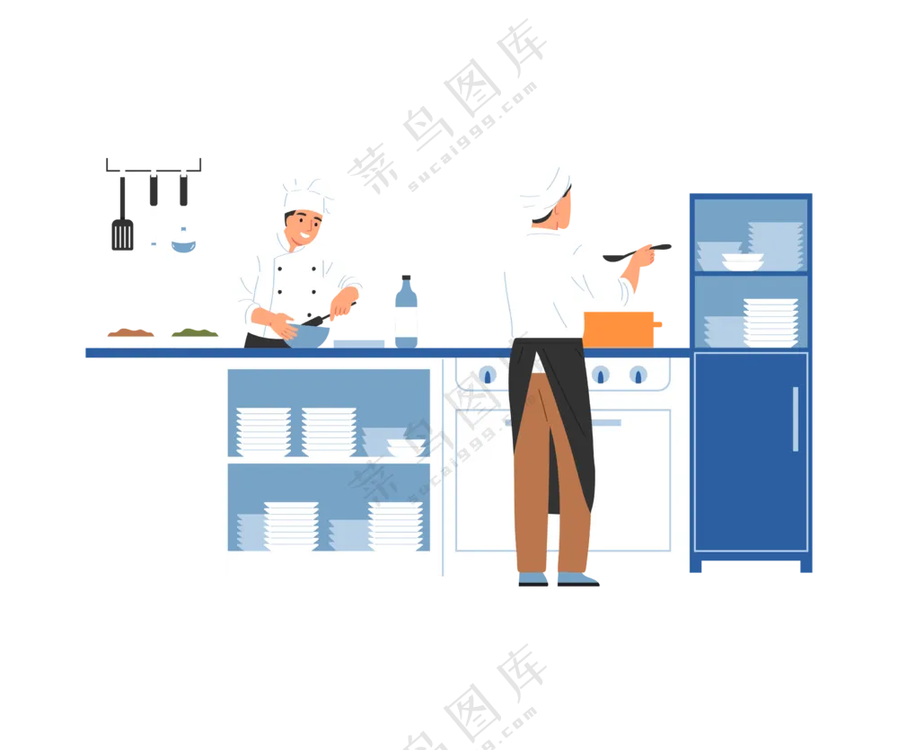 卡通厨房厨师料理美食场景素材 (9)