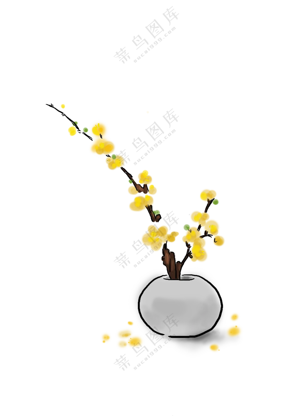 花瓶里的黄色花枝景观免抠图片素材