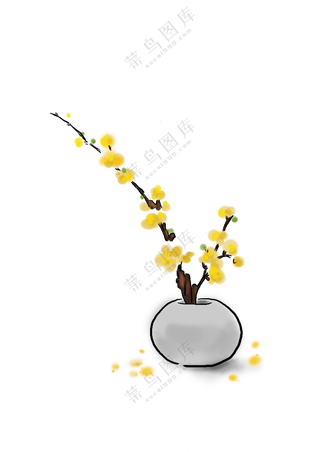 花瓶里的黄色花枝景观免抠图片素材