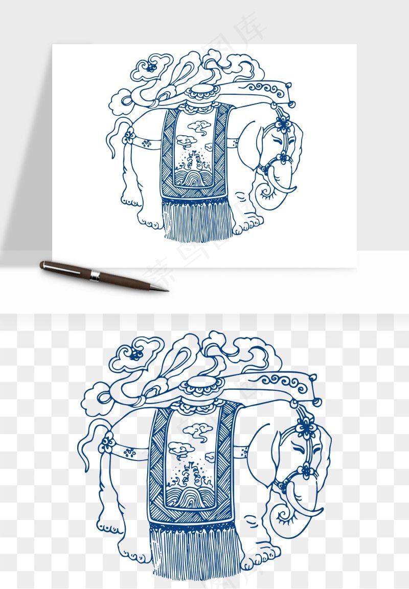 青花瓷花纹花卉图案png免抠