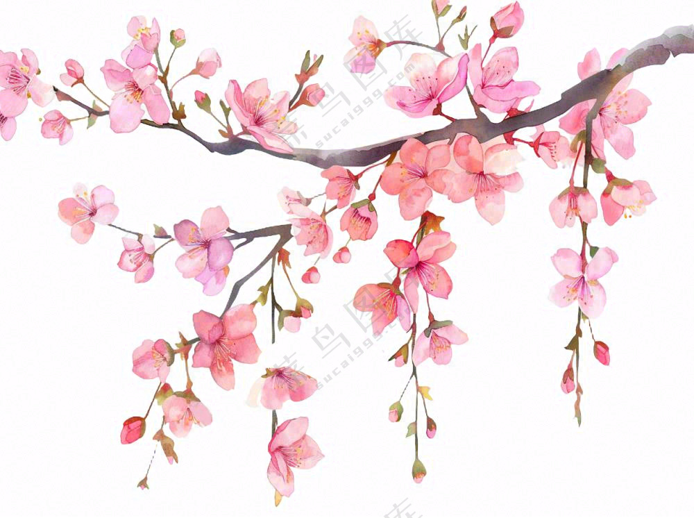 粉色桃花插画免抠