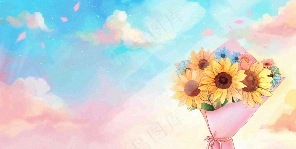 教师节花束向日葵礼物插画背景