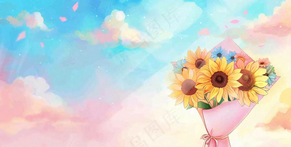 教师节花束向日葵礼物插画背景