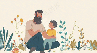 父亲节爸爸和孩子互动温馨卡通插画背景