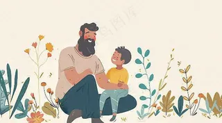 父亲节爸爸和孩子互动温馨卡通插画背景
