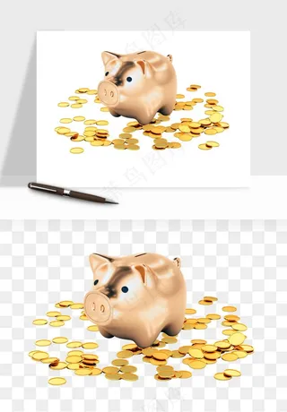 存钱罐理财金猪png免抠