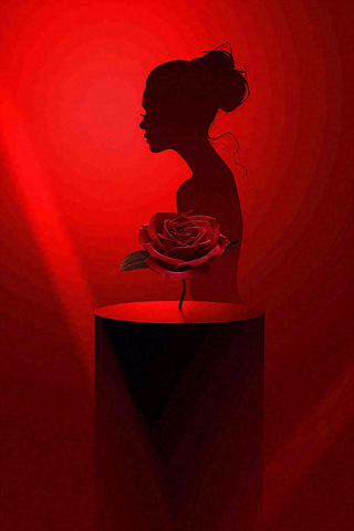 红色玫瑰花展台女生节女神妇女节情人节七夕插画背景