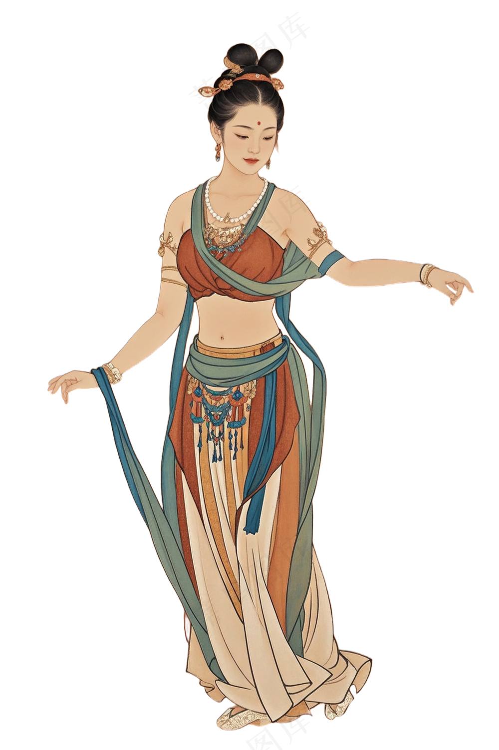 免抠中国风古风工笔画站立舞蹈人物