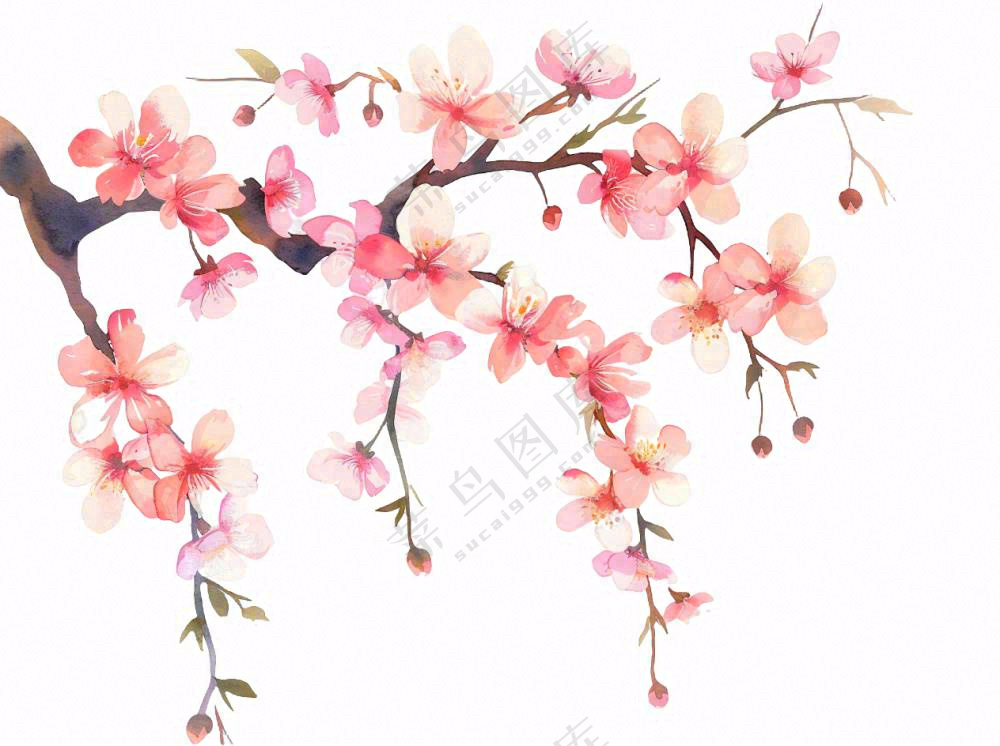 粉色桃花插画免抠